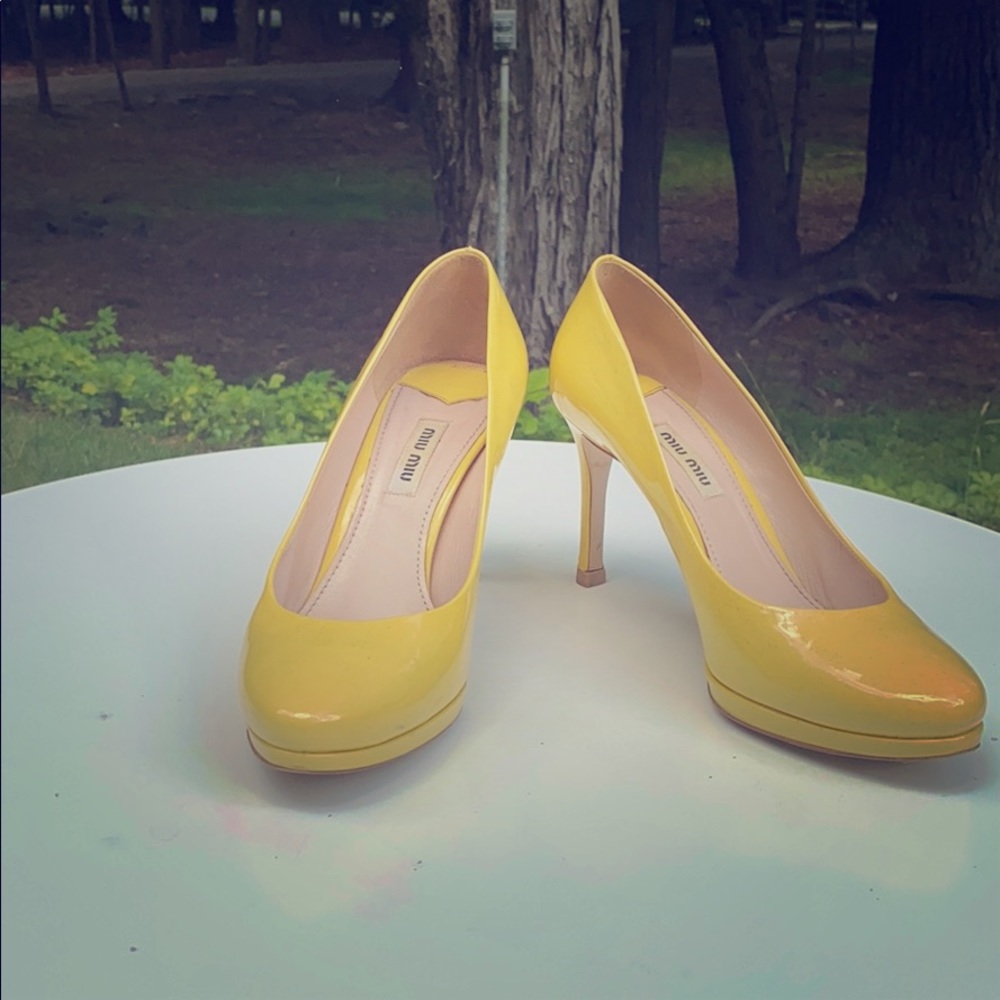 Miu Miu Yellow Patent Leather Platform Pumps